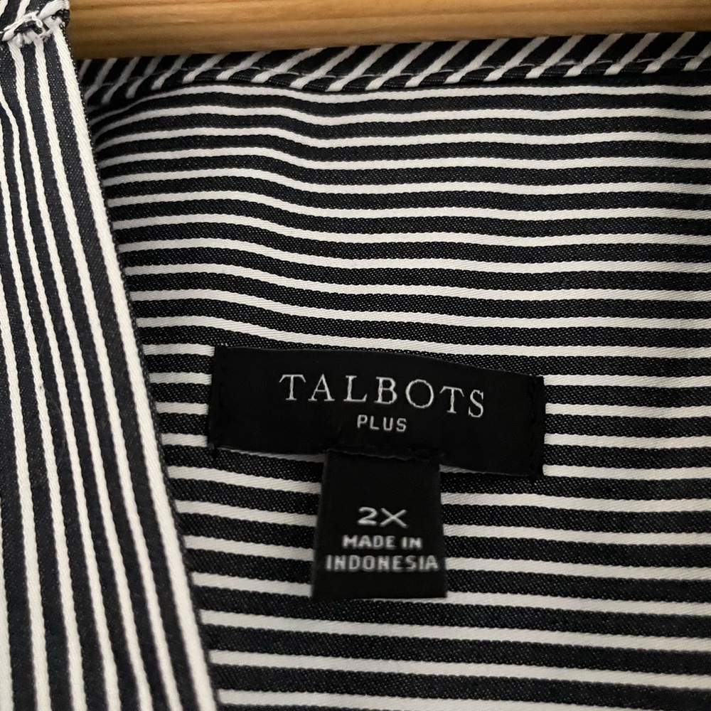 Talbots Navy and White Striped V-Neck Tunic Blouse
